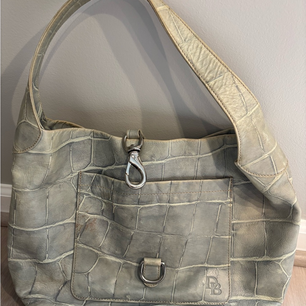 Dooney & Bourke Elegant Gray Crocodile-Embossed Shoulder Bag